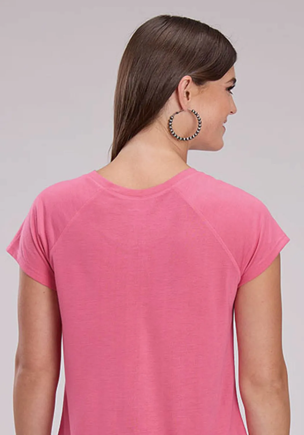 Teen Fashion Comfy Look Roper Womens Longhorn Self Tie Pink Poly/Rayon S/S T-Shirt