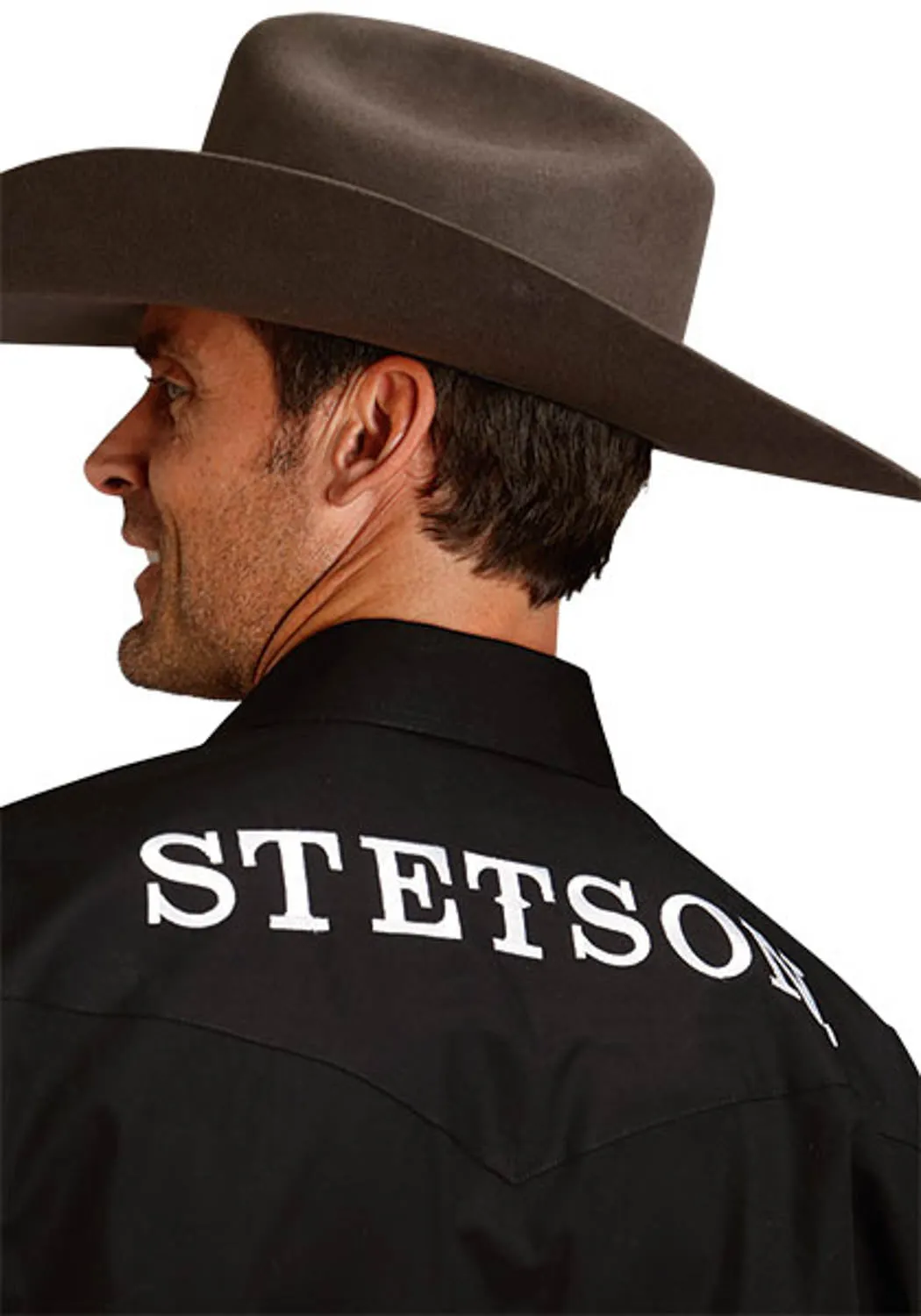 Local Favorite Eco Friendly Material Stetson Mens Western Logo Sleeve Black 100% Cotton L/S Shirt