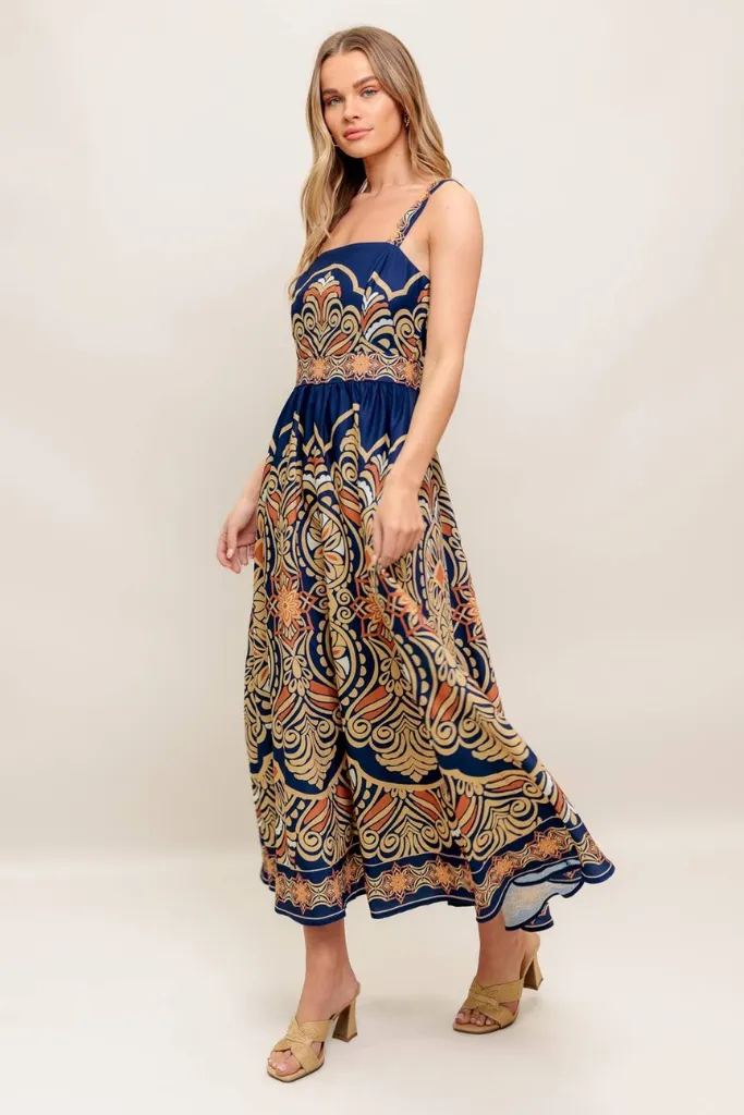 Audrey Scarf Print Maxi Dress Fresh Energy light layering