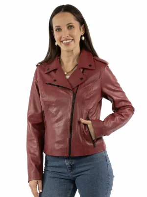 Cool Shape Scully Womens Wide Notched Collar Red Lamb Leather Leather Jacket Scully Womens Wide Notched Collar Red Lamb Leather Leather Jacket Effortless Waist