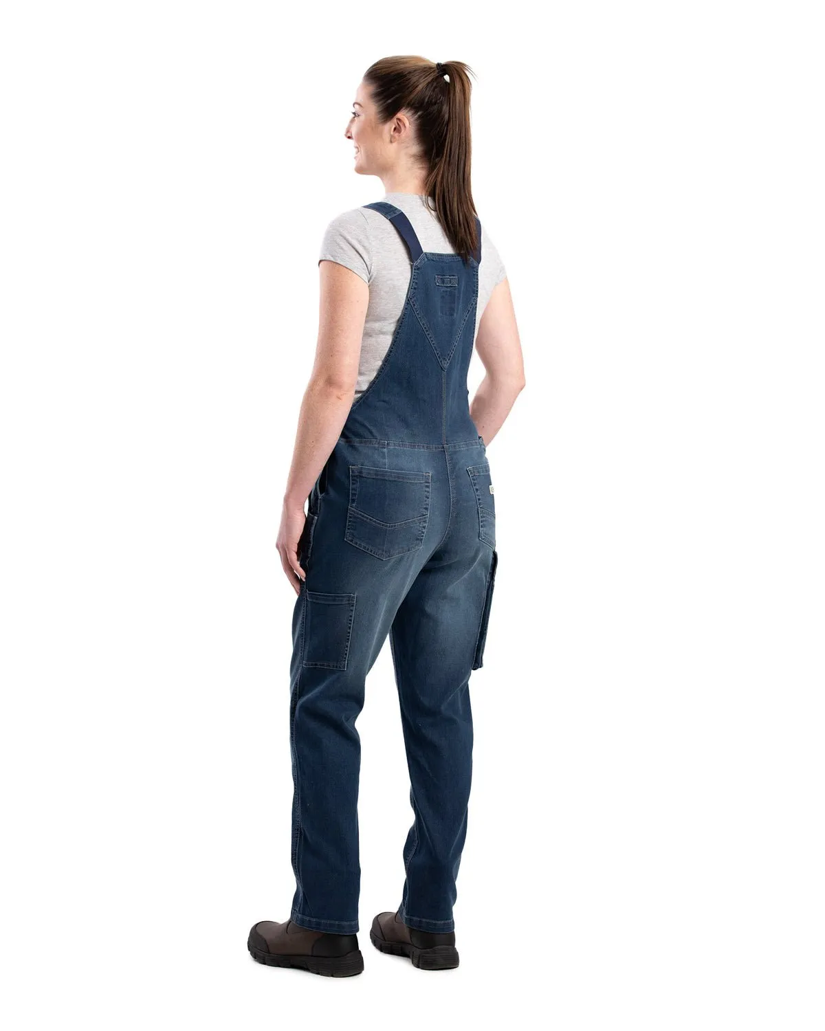 All Use Wear Berne Womens Vintage Washed Flex Denim Indigo Cotton Blend Bib Overall