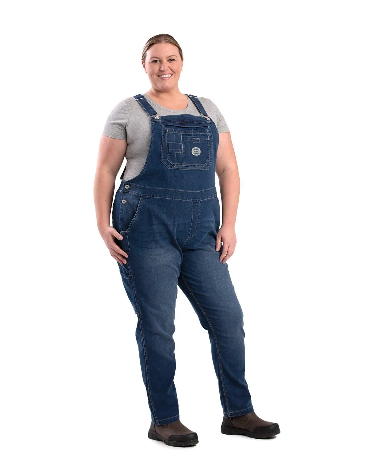 Natural Fit Berne Womens Vintage Washed Flex Denim Indigo Cotton Blend Bib Overall