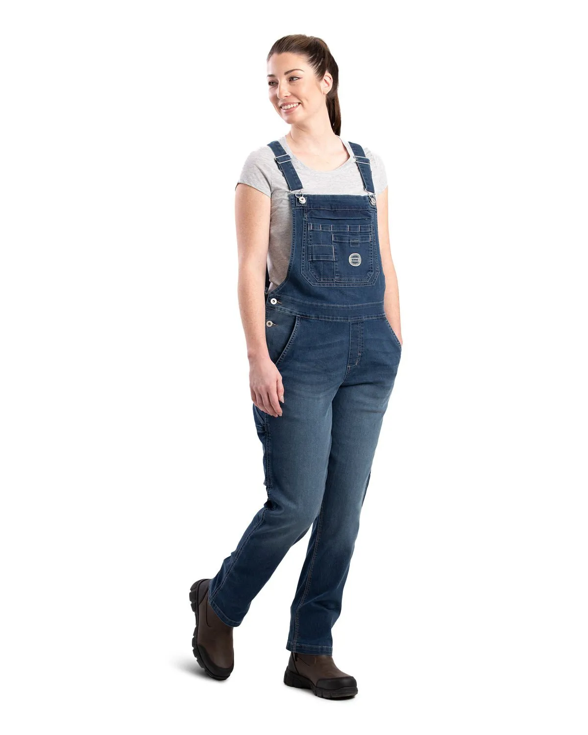 Berne Womens Vintage Washed Flex Denim Indigo Cotton Blend Bib Overall Comfortable Waist