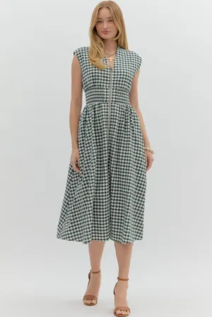 Cool Tone Elizabeth Gingham Zip Front Midi Dress Soft Composition Elizabeth Gingham Zip Front Midi Dress