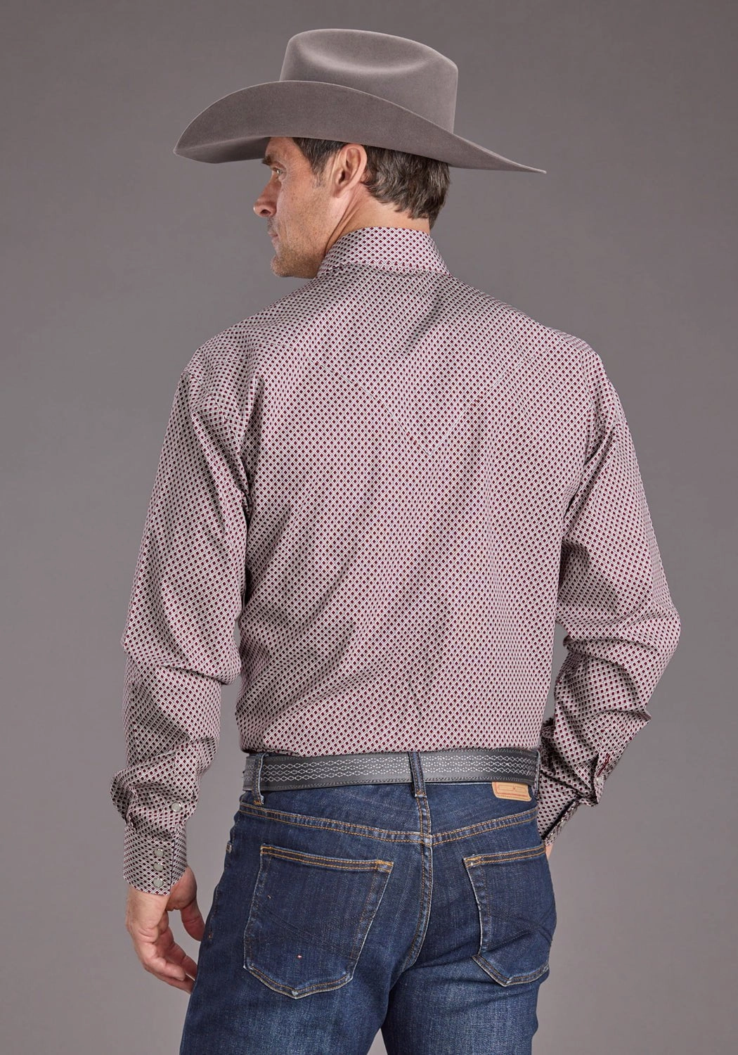 Stetson Mens 2392 Garnet Geo Wine 100% Cotton L/S Shirt Durable Thread Construction