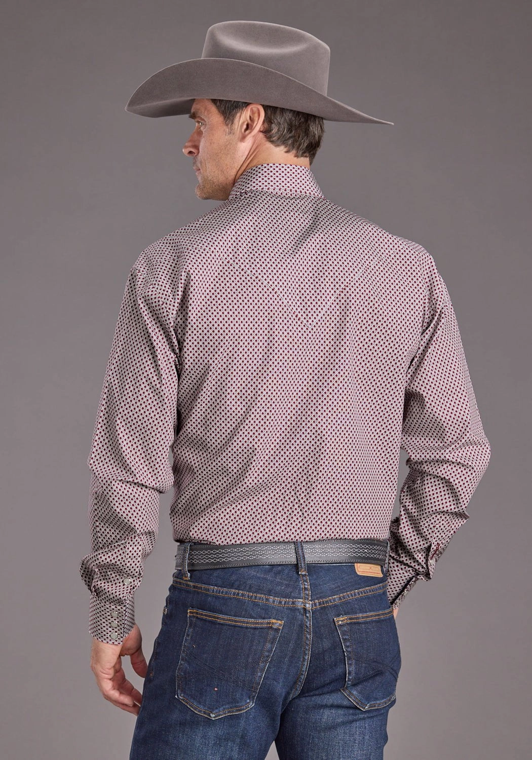 Stetson Mens 2392 Garnet Geo Wine 100% Cotton L/S Shirt birthday celebration