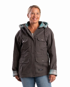 Cool Flair Berne Apparel Womens Softstone Duck Barn Titanium 100% Cotton Jacket Berne Apparel Womens Softstone Duck Barn Titanium 100% Cotton Jacket Contemporary Fit Crosshatch Stitching