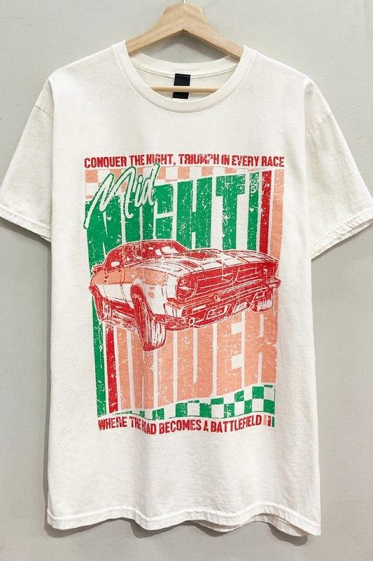 Garment Dyed Technique Quick Wear Night Rider Graphic Tee S-XL