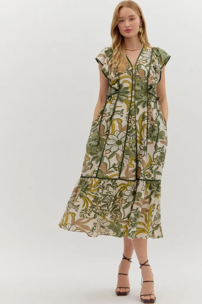 Cora Floral Panel Midi Dress WrinkleResistantFinish