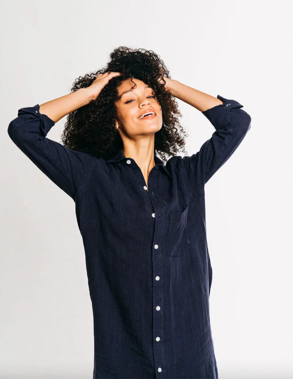 Comfort and Elegance Soft Appearance Girlfriend Midi Dress in Navy Linen