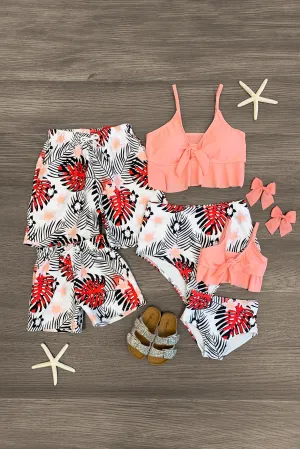 Coral Palm Tropical Family Swimsuits