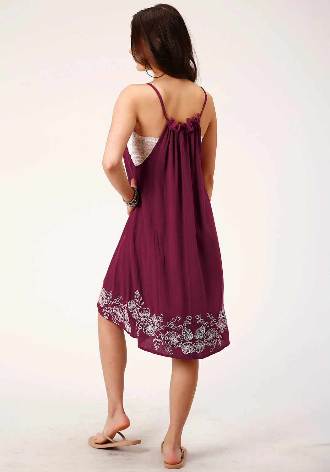 Easy Routine Roper Womens Strappy Crepe Wine 100% Rayon S/L Dress