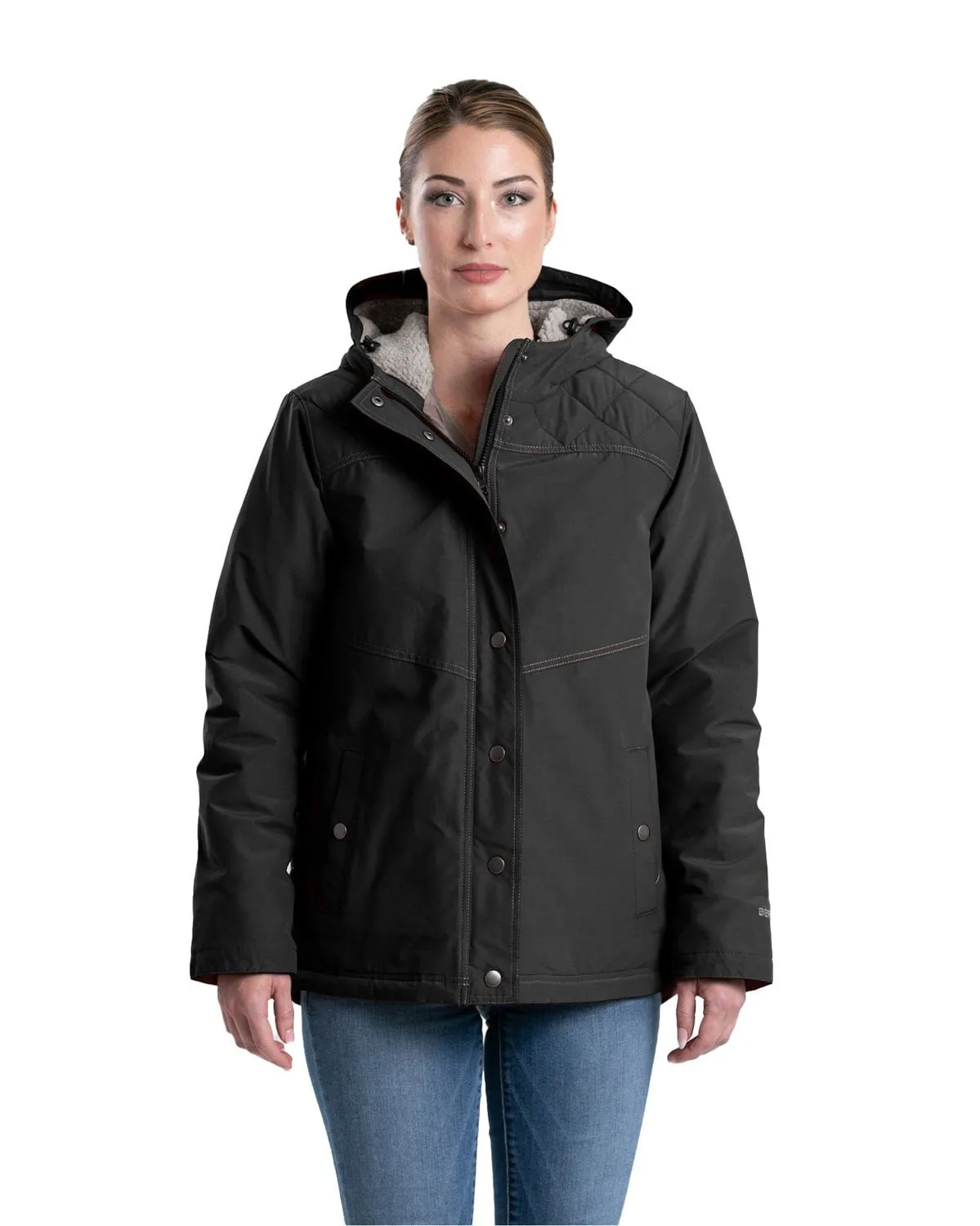 Berne Womens Softstone Micro-Duck Hooded Black Cotton Blend Coat Popular Staple