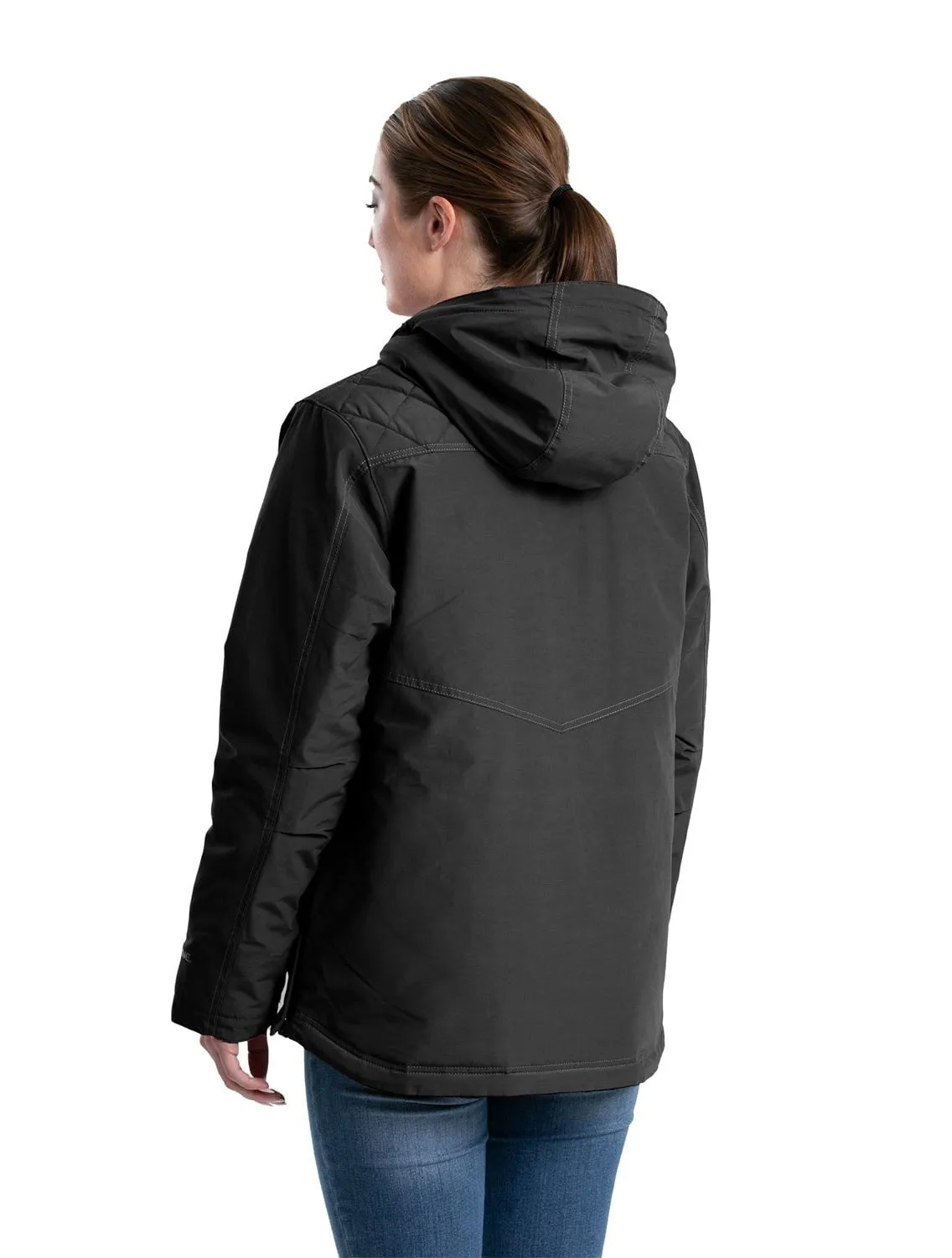 High-End Style Berne Womens Softstone Micro-Duck Hooded Black Cotton Blend Coat