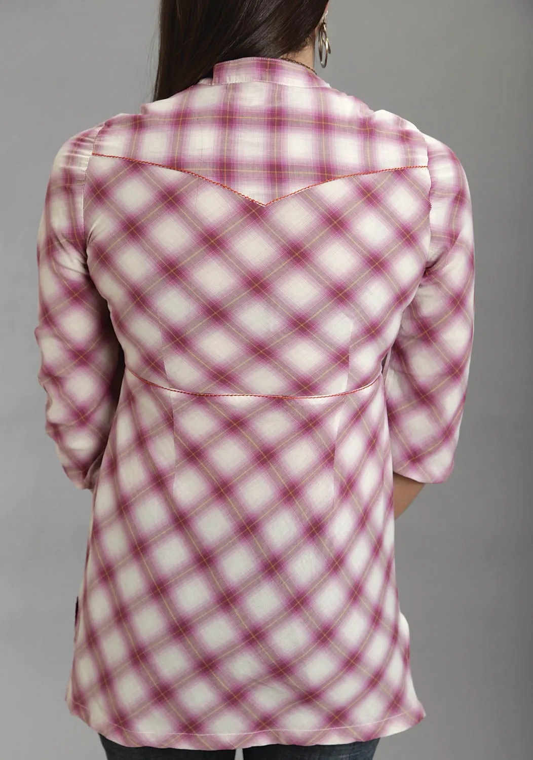 Stetson Womens Lavish Plaid Pink 100% Cotton 3/4 Sleeve S/S Tunic Weekend Outfit Fashionable Layer