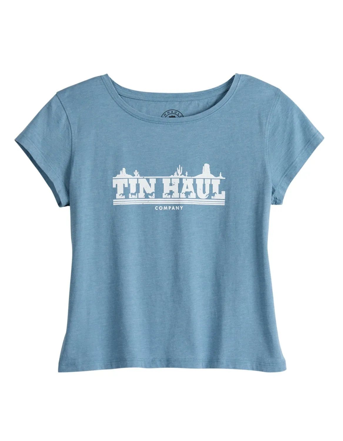 Tin Haul Womens Running Horse Blue Cotton S/S T-Shirt Party Look Modern Minimalist