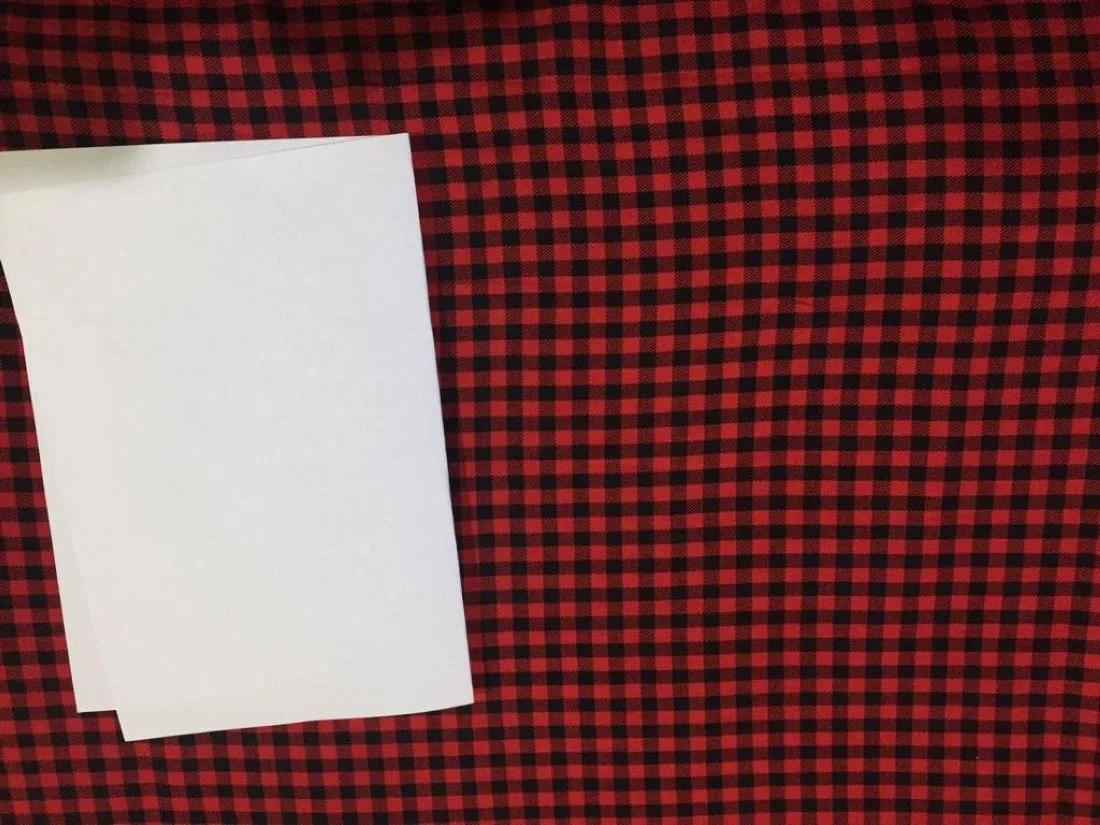 COTTON RAYON BLACK WITH RED PLAIDS 58" wide