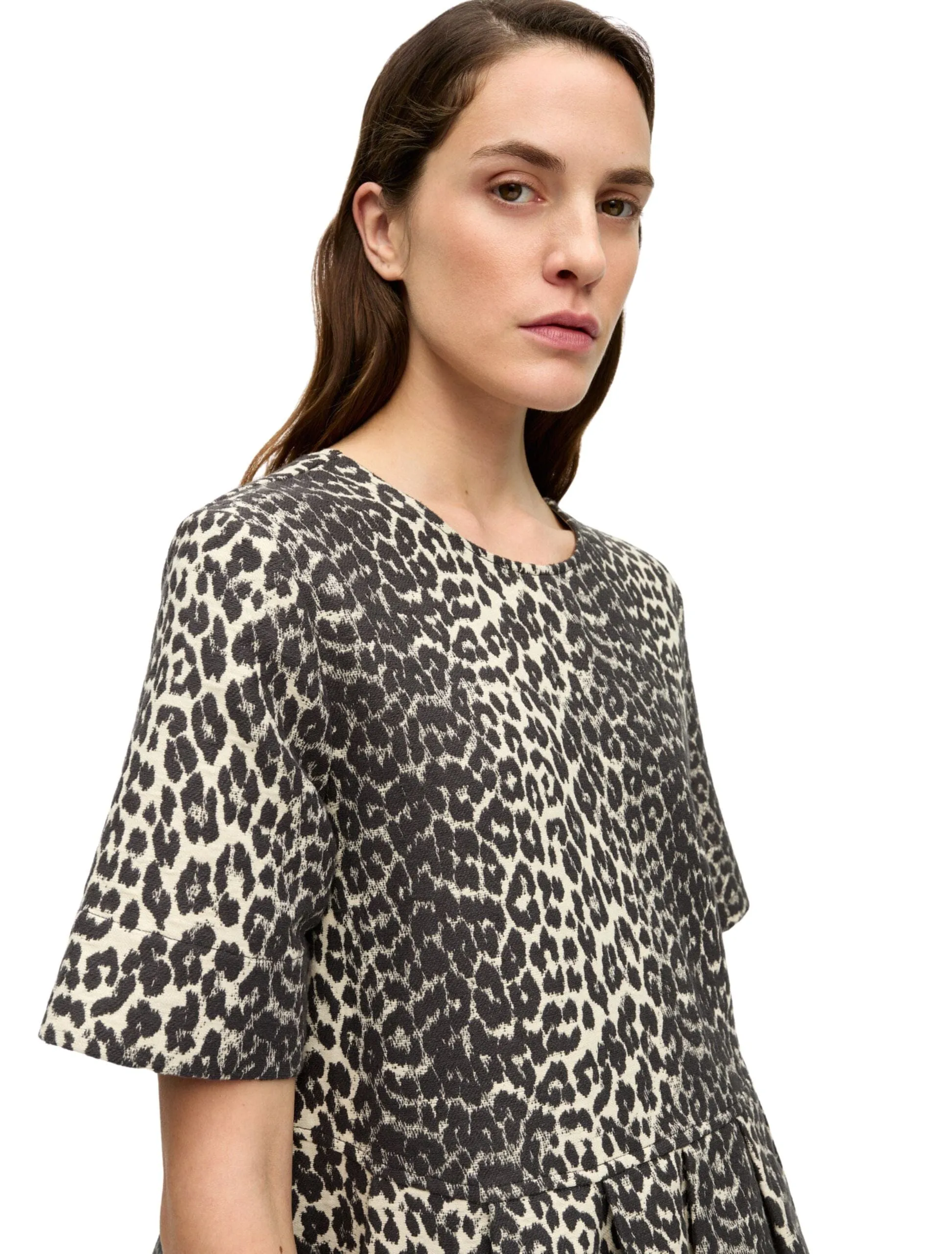 Cotton Tweed Mini Dress / Leopard