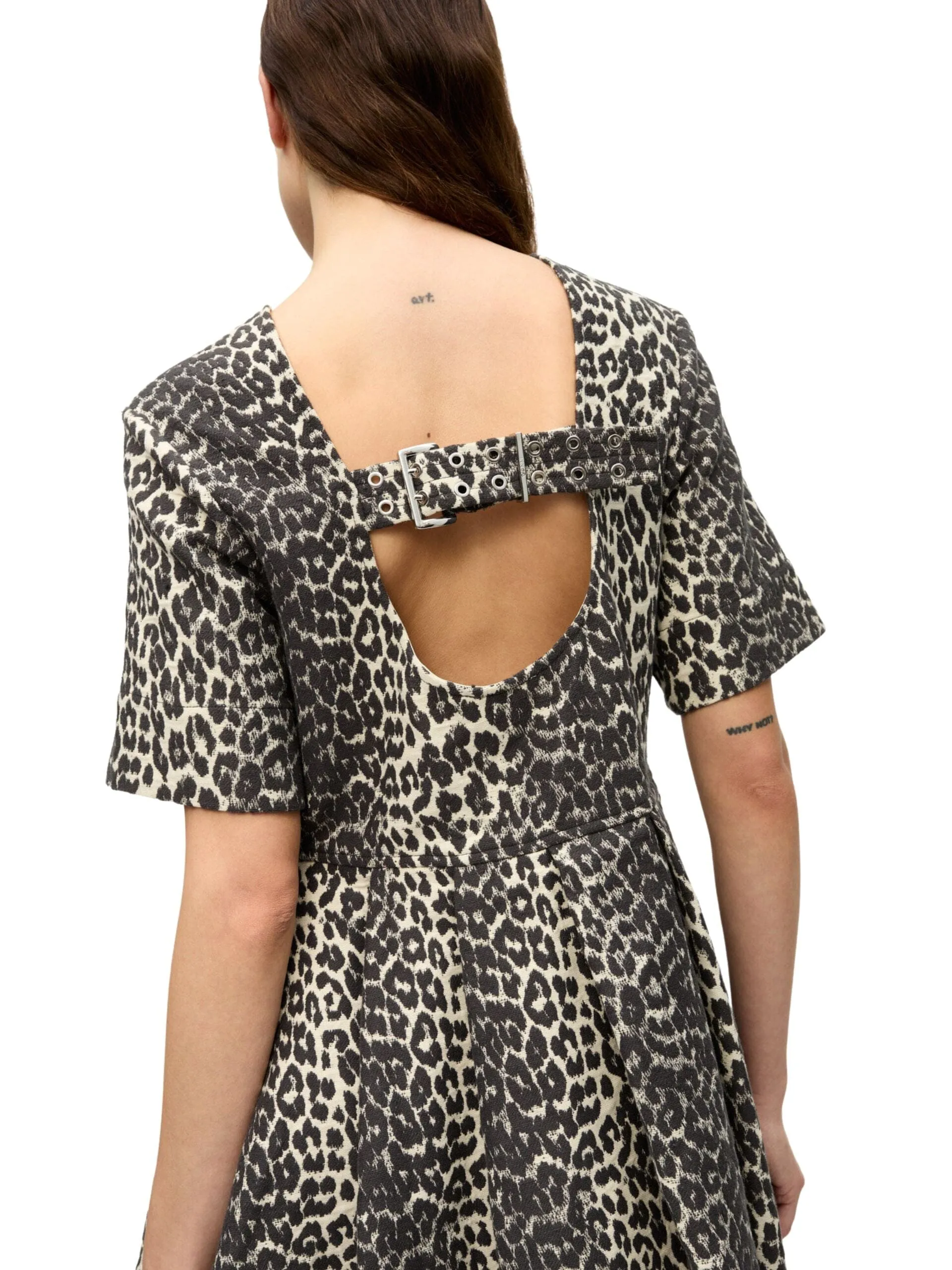 Cotton Tweed Mini Dress / Leopard