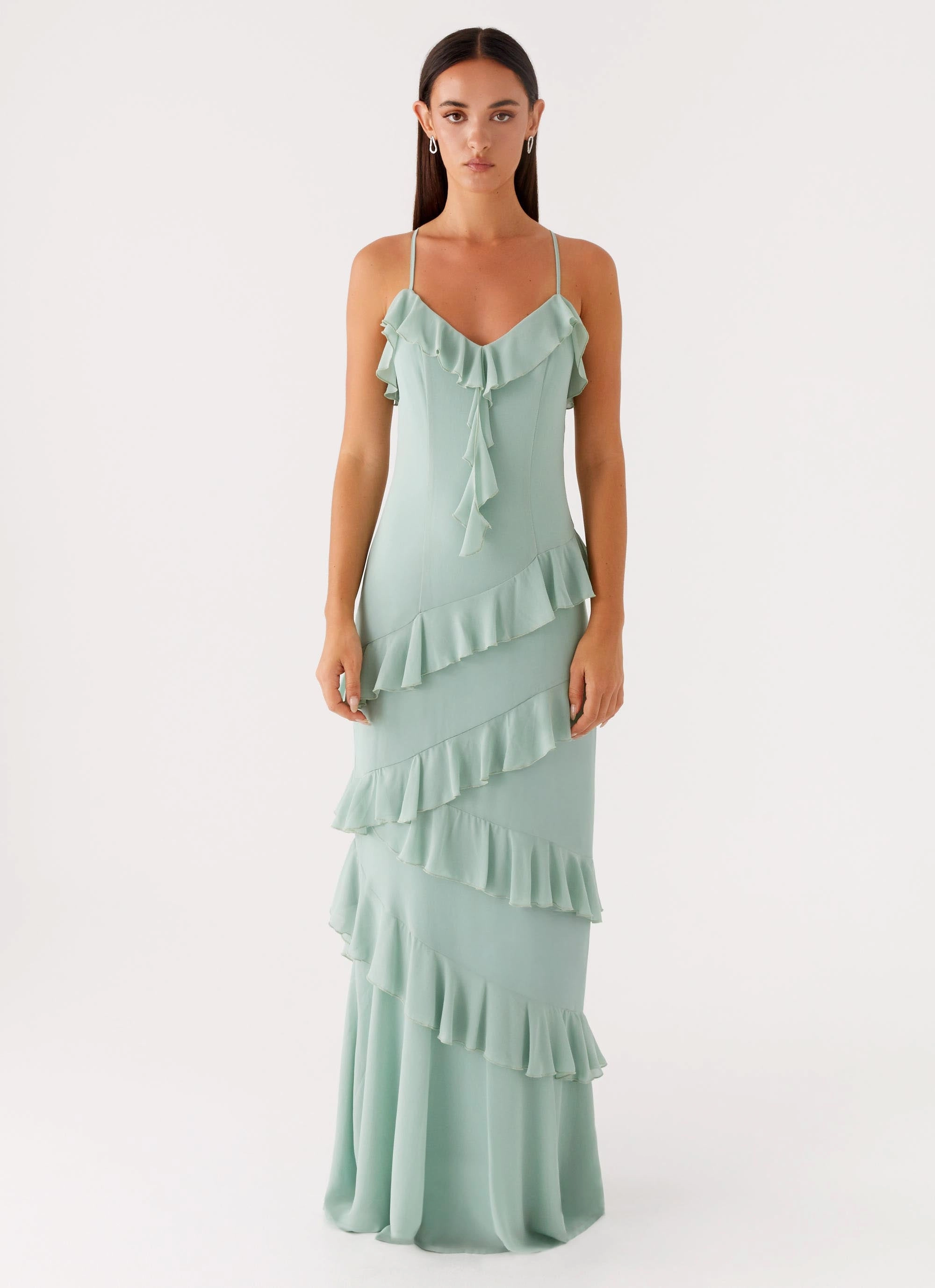 Country Club Maxi Dress - Sage Pastel-Tone Soft color