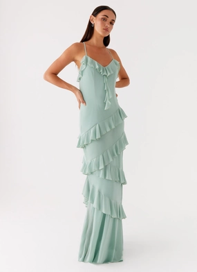 Country Club Maxi Dress - Sage silk blend High-Low-Hem Country Club Maxi Dress - Sage