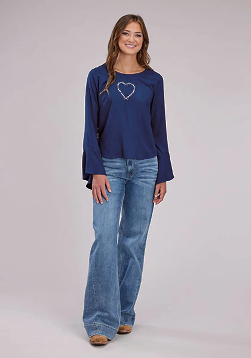 Roper Womens Barbwire Heart Blue 100% Rayon L/S Tunic Year-Round Wear
