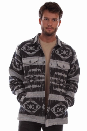 Coverstitch Hem Scully Mens Flannel Jacquard Jacket Grey 100% Cotton L/S Shirt Reinforced Elbow Patches Scully Mens Flannel Jacquard Jacket Grey 100% Cotton L/S Shirt
