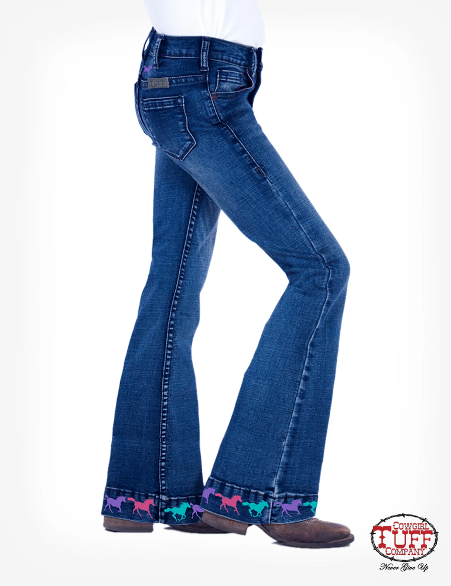 Cowgirl Tuff Girls Dark Wash Cotton Blend Jeans Ride Fast Softened Fabric