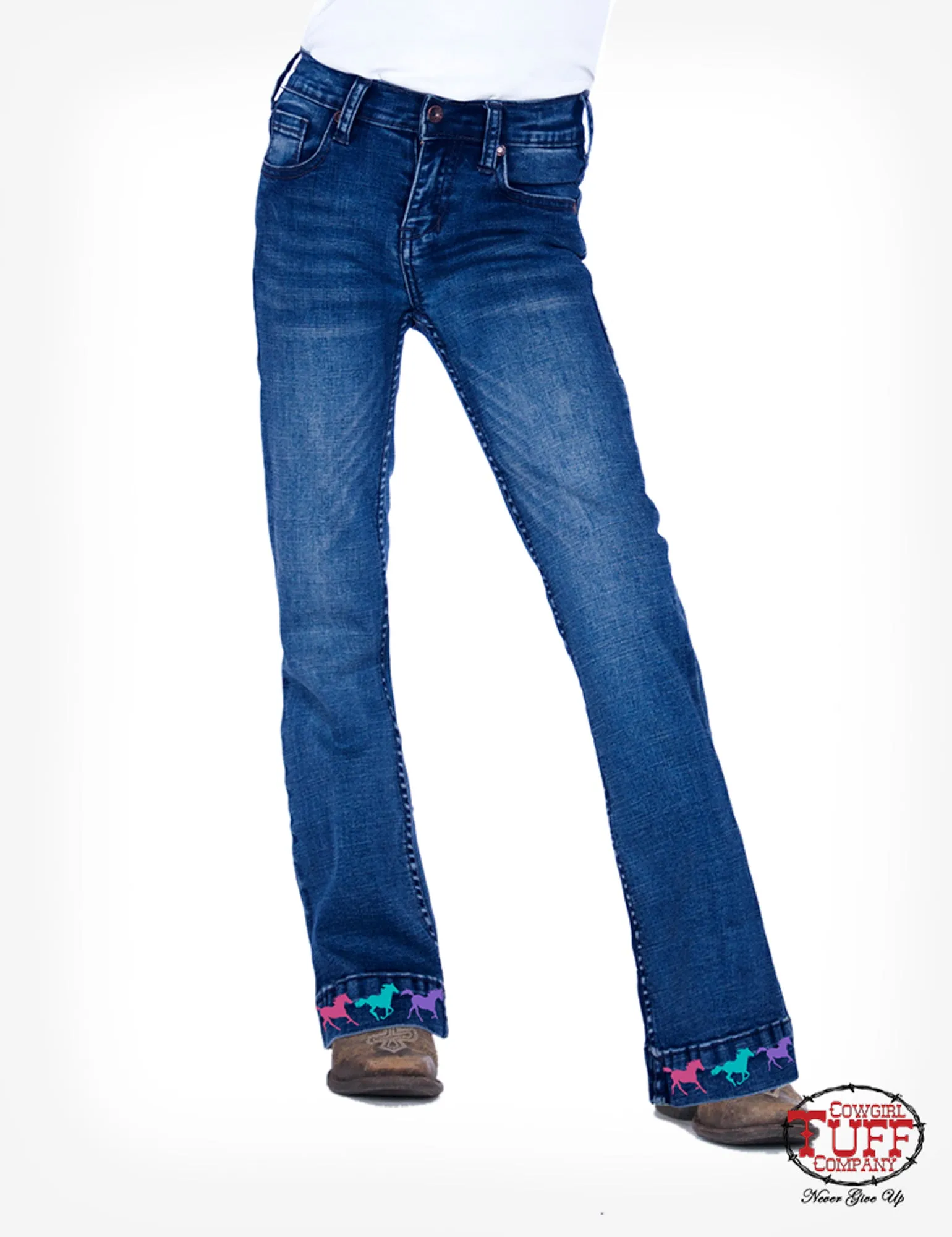 Loose Spring Mood Cowgirl Tuff Girls Dark Wash Cotton Blend Jeans Ride Fast