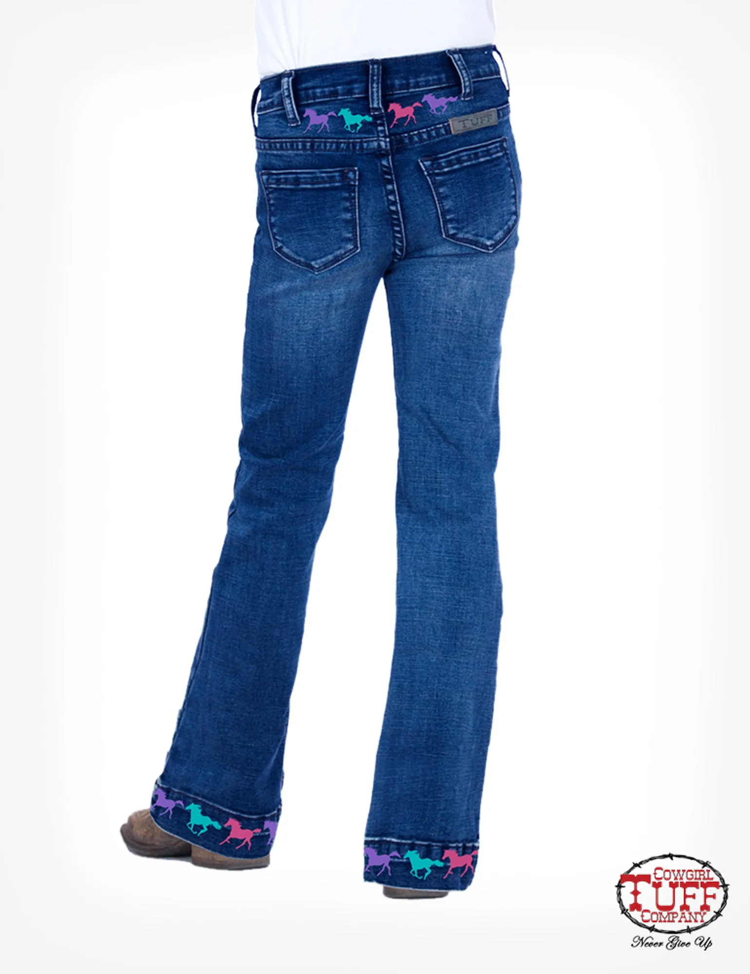 Cowgirl Tuff Girls Dark Wash Cotton Blend Jeans Ride Fast Parent Style Evening Stroll Festival Outfit