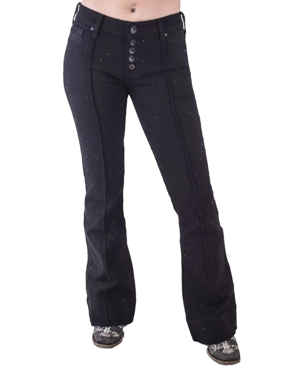 Cowgirl Tuff Womens Bling Flare Black Cotton Blend Jeans Daily Favorite