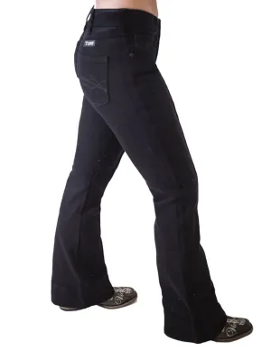Cowgirl Tuff Womens Bling Flare Black Cotton Blend Jeans Classic Cut Neutral Loose Cowgirl Tuff Womens Bling Flare Black Cotton Blend Jeans