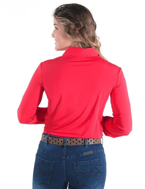 Comfortable fit Cowgirl Tuff Womens Breathe Instant Pullover Bright Red Nylon L/S Blouse