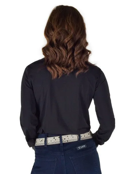 Cowgirl Tuff Womens Breathe Pullover Black Nylon L/S Shirt Anti Static Finish
