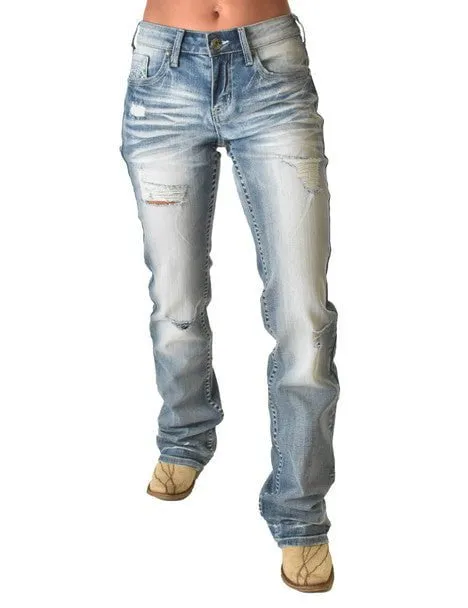 Cowgirl Tuff Womens Chain Breaker Light Wash Cotton Blend Jeans Beach Day Winter Warmth Classic Lightweight Material