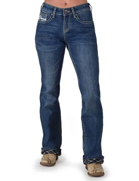 Everyday Classic Wear Comfy Cowgirl Tuff Womens DFMI Medium Flannel Medium Wash Cotton Blend Jeans