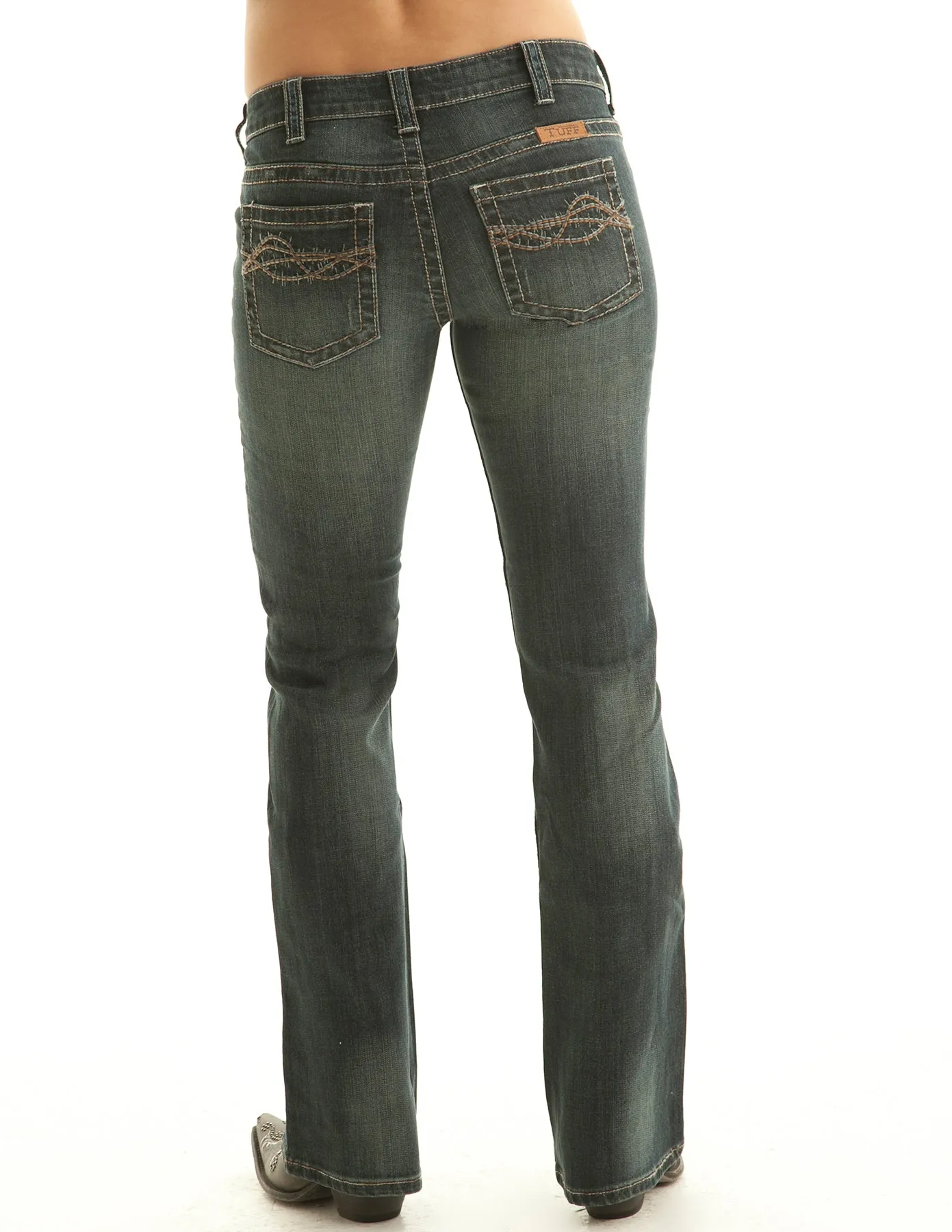 Effortless Look Cowgirl Tuff Womens Don't Fence Me In Dark Wash Cotton Blend Jeans