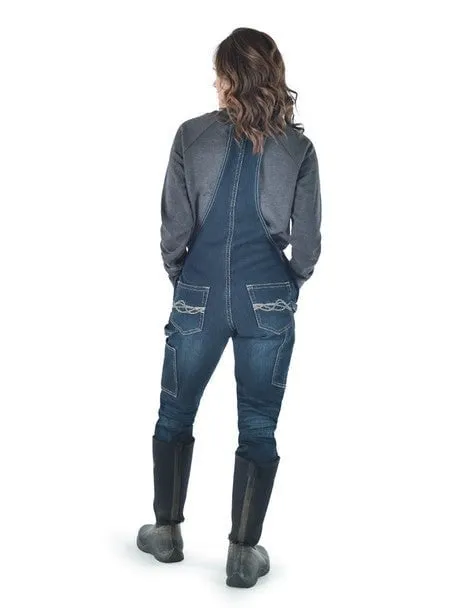 High-Quality Fabric Cowgirl Tuff Womens Flannel Tuck-In Dark Wash Cotton Blend Bib Overall