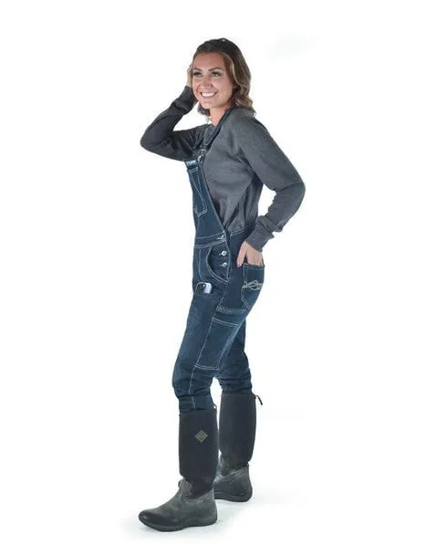 Cowgirl Tuff Womens Flannel Tuck-In Dark Wash Cotton Blend Bib Overall Refined Detail