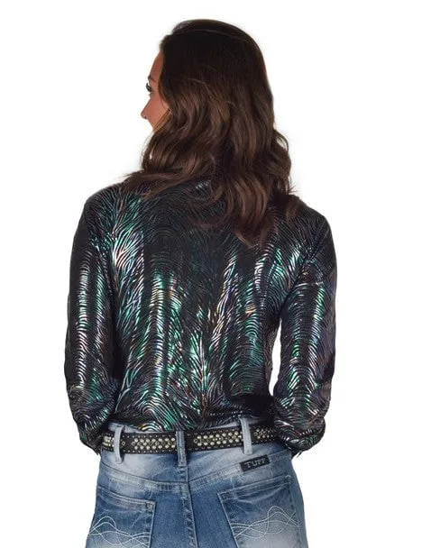Cowgirl Tuff Womens Foil Lightweight Zebra Polyester L/S Shirt Sporty Look