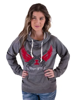 Cowgirl Tuff Womens Guns and Wings Bling Gray Poly/Rayon Hoodie Premium Touch Cowgirl Tuff Womens Guns and Wings Bling Gray Poly/Rayon Hoodie High-Quality Fabric