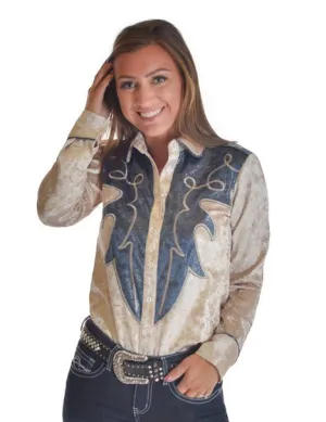 Cowgirl Tuff Womens Heavier Snake Blue/Cream Polyester L/S Shirt All-Purpose Tees Cowgirl Tuff Womens Heavier Snake Blue/Cream Polyester L/S Shirt Loose Comfort wrinkle free