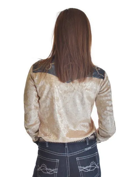 Two Tone Stitching Cowgirl Tuff Womens Heavier Snake Blue/Cream Polyester L/S Shirt