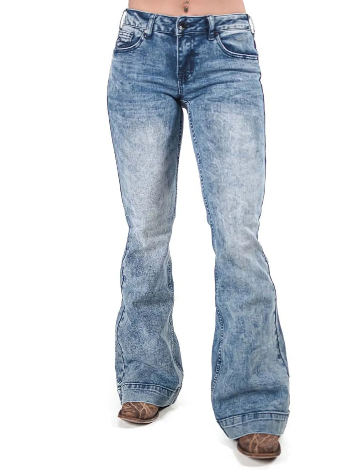 Trend Setter Chill Outfit Cowgirl Tuff Womens High Tide Medium Wash Cotton Blend Jeans