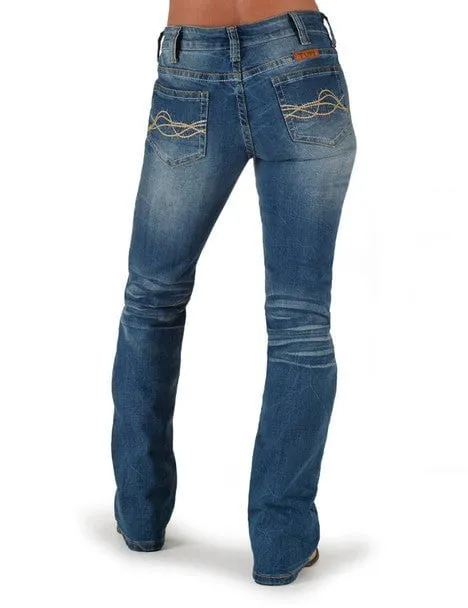 Neat And Easy Raw Hem Design Cowgirl Tuff Womens Lisa's Legacy Classic Medium Wash Cotton Blend Jeans
