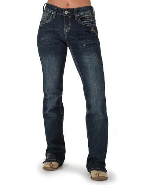 Cowgirl Tuff Womens Lisa's Legacy Dark Wash Cotton Blend Jeans Work Meeting Weekend Style Streetwear Fan Anti Slip Belt Loops