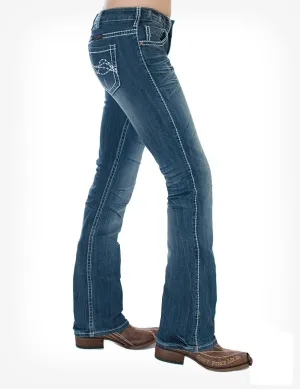 Cowgirl Tuff Womens Medium Wash Cotton Blend Jeans Edgy Fit Daily Wardrobe Choice Stylish Daily Wear Parent Style Cowgirl Tuff Womens Medium Wash Cotton Blend Jeans Edgy