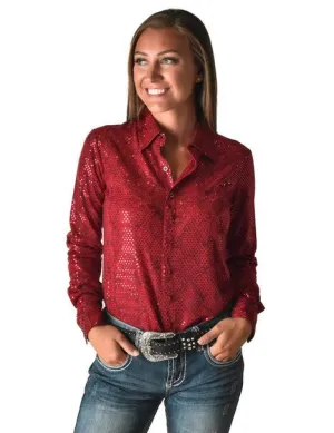 Cowgirl Tuff Womens Metallic Snakeskin Bling Red Poly/Spandex L/S Blouse Simple Elegance Cowgirl Tuff Womens Metallic Snakeskin Bling Red Poly/Spandex L/S Blouse Fashionable Pick