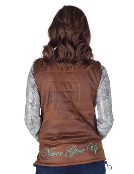Cowgirl Tuff Womens Midweight Logo Brown Poly/Spandex Faux Leather Vest Double Stitched Seams Street Cool