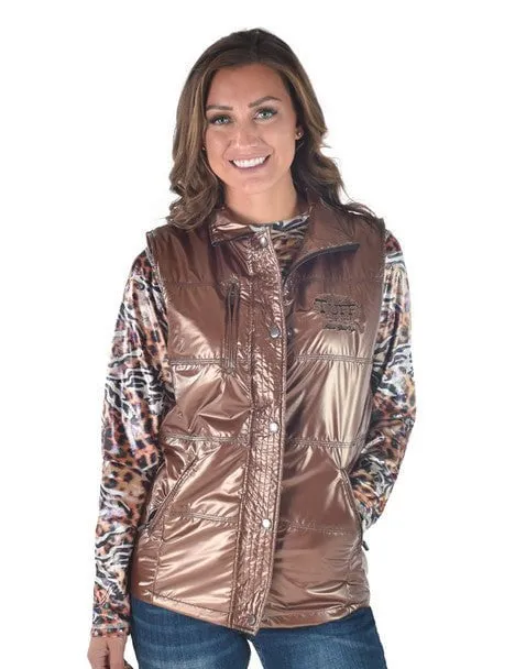 Cowgirl Tuff Womens Midweight Logo Copper 100% Polyester Softshell Vest Affordable Unisex Wear Colorfast Denim